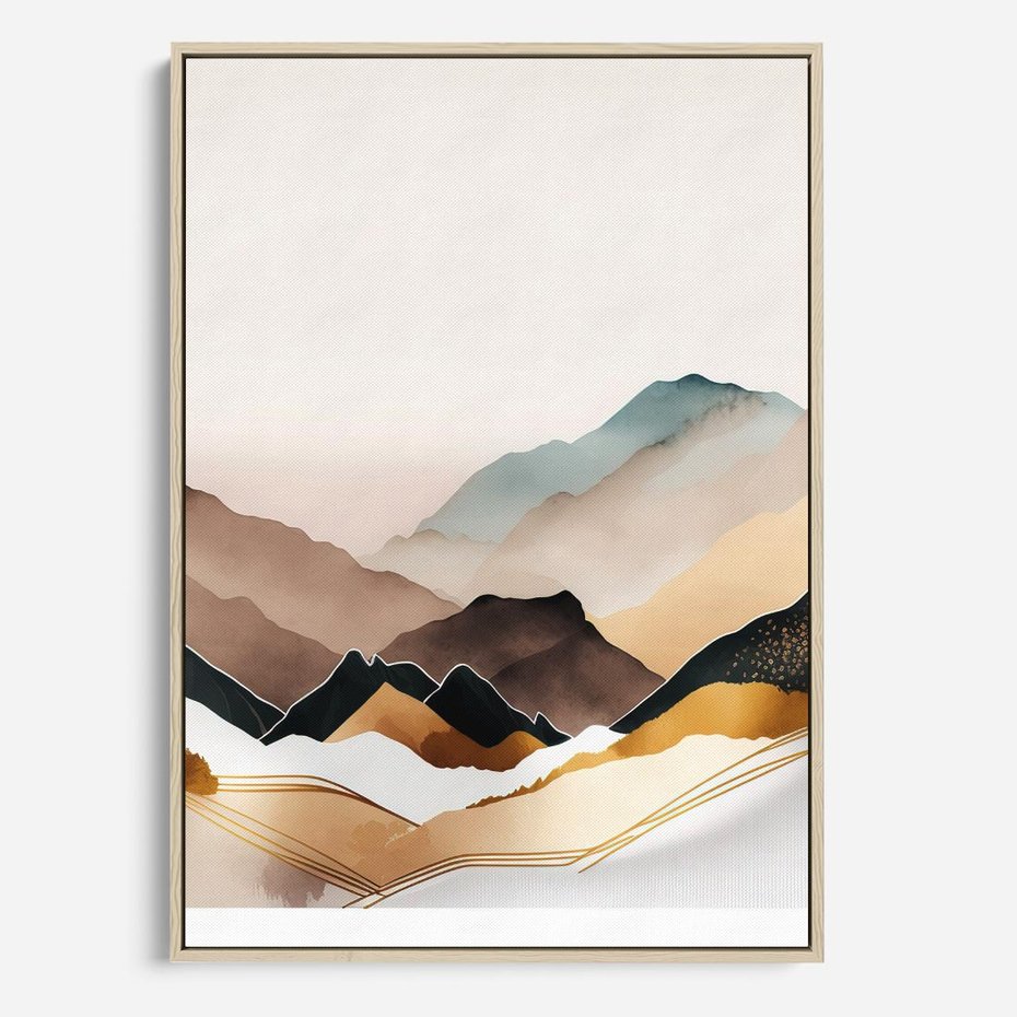 Obraz w ramie 80x120 - Góry Tonące w Pastelach - złote pastelowe góry, akwarela - rama drewno