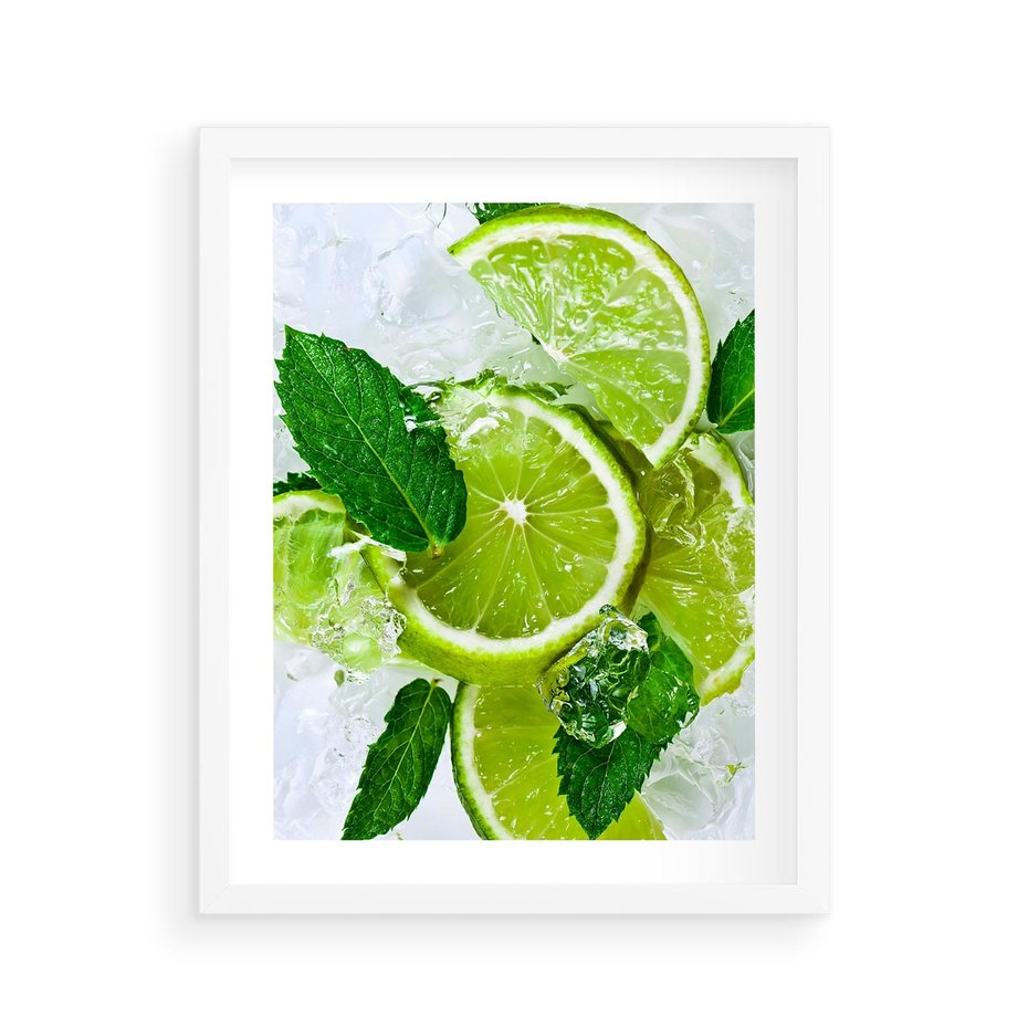 Plakat w ramie 40x50 - Ożywczy duet limonek i cytryn - limonki, cytryny - rama biała
