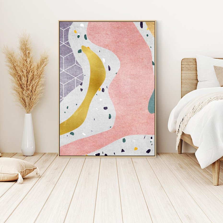 Obraz w ramie 50x70 - Eklektyczny Mix - kolaż, pastelowe abstrakcyjne plamy - rama drewno