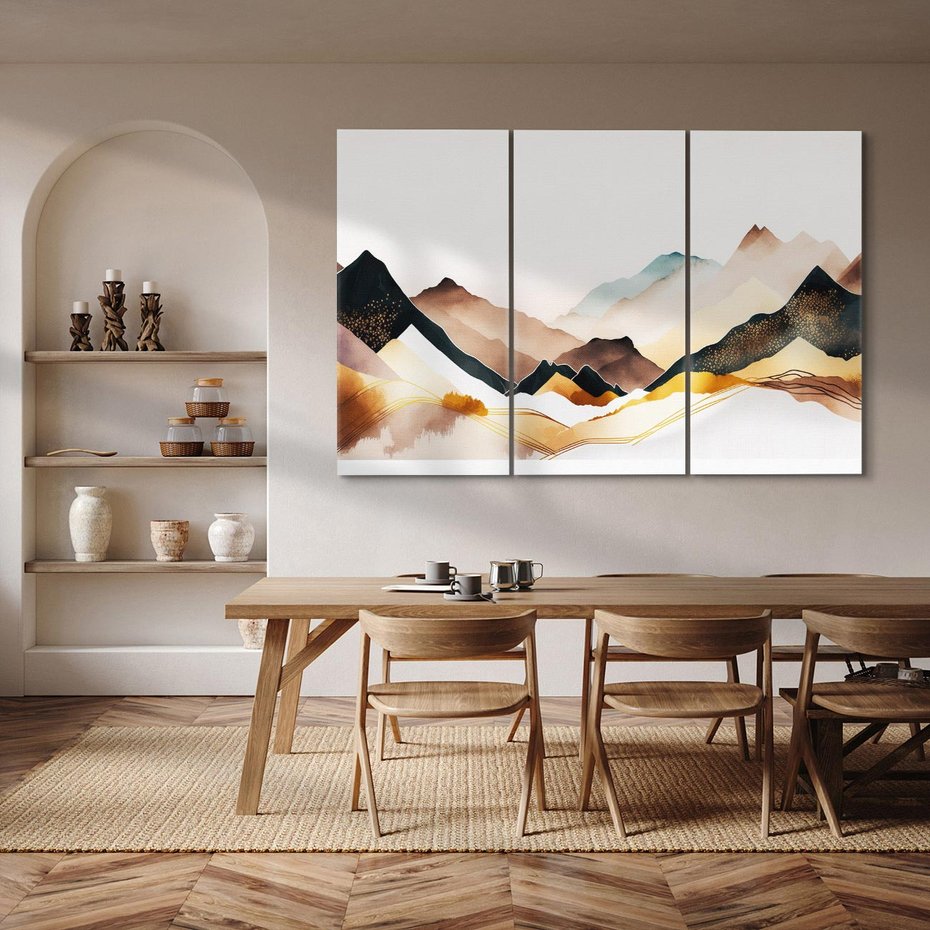 Obraz na płótnie 120x80 - Góry Tonące w Pastelach - złote pastelowe góry, akwarela