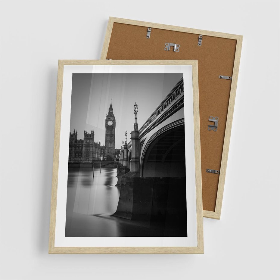 Plakat w ramie 50x70 - Majestatyczny Big Ben w Londynie - Londyn, most - rama drewno