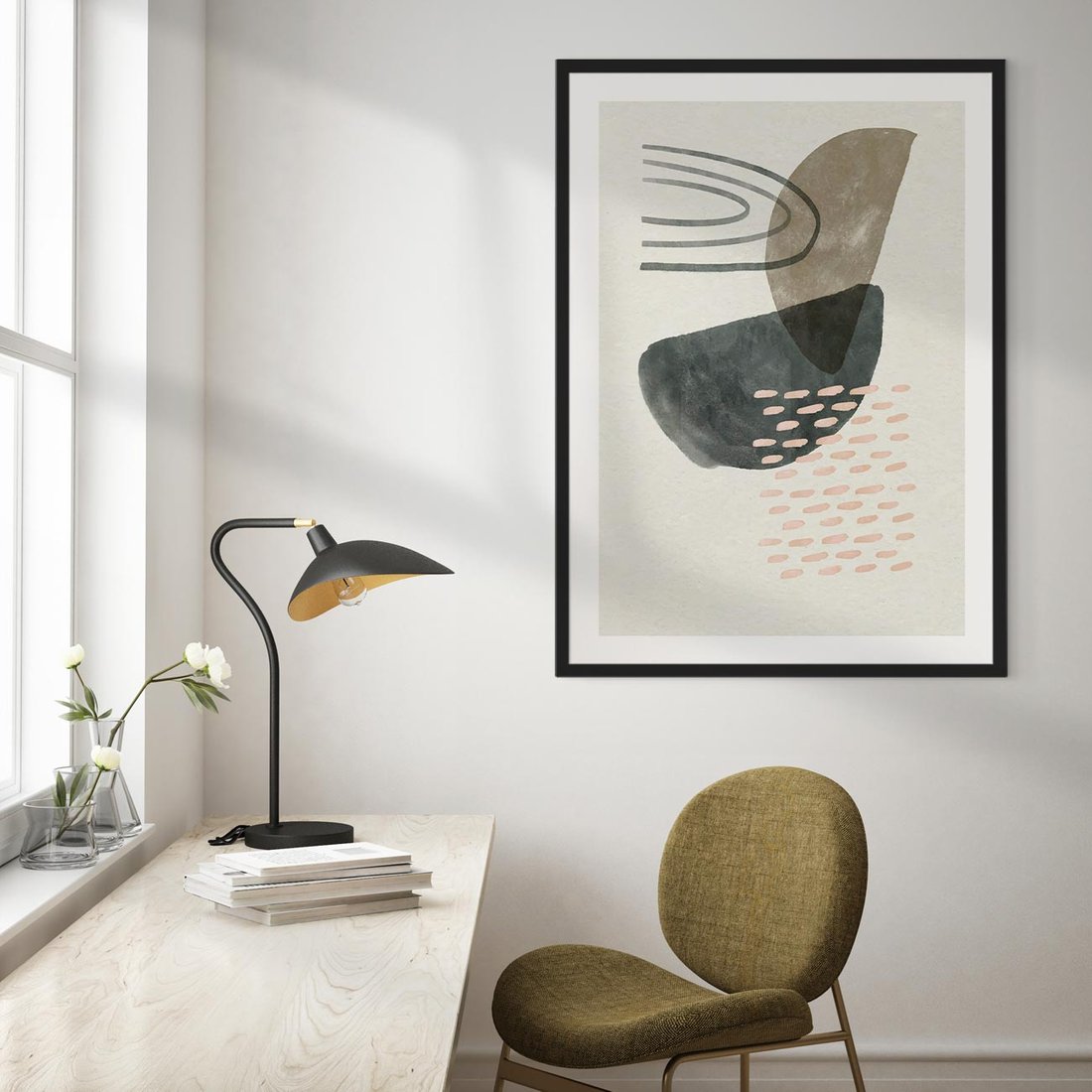 Plakat w ramie 40x50 - Geometria w Beżowych Odcieniach - abstrakcja, geometria - rama czarna