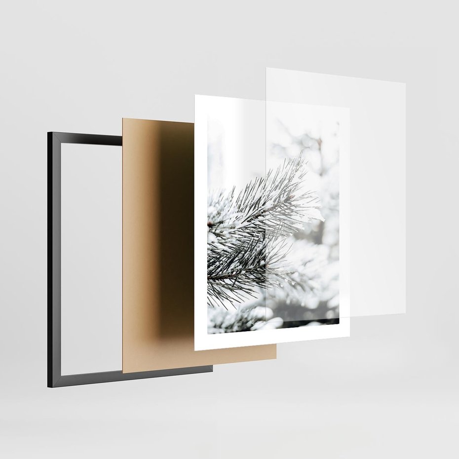 Plakat w ramie 40x50 - Chwila Zimowej Magii - iglasta gałązka, śnieg - rama czarna