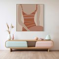 Obraz w ramie 80x80 - Kobiece Retro - minimalistyczny boho plakat, retro kobieta w stroju kąpielowym - rama drewno
