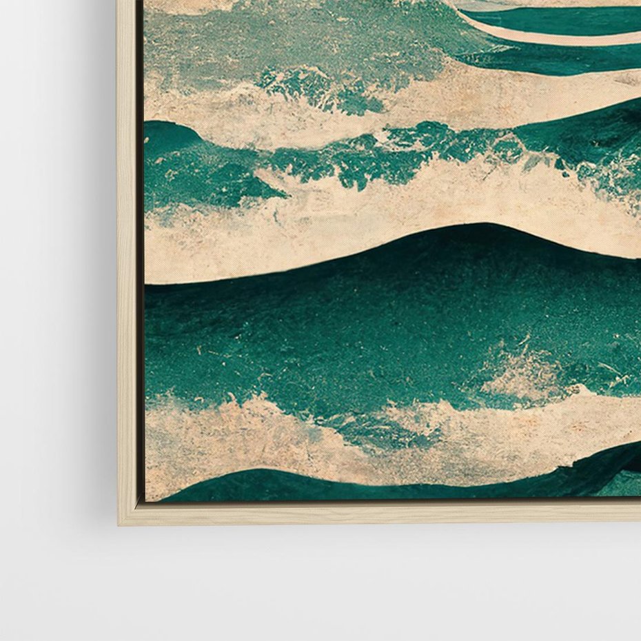 Obraz w ramie 70x50 - Czerwone Melodie - japońska sztuka, zachód słońca nad oceanem - rama drewno