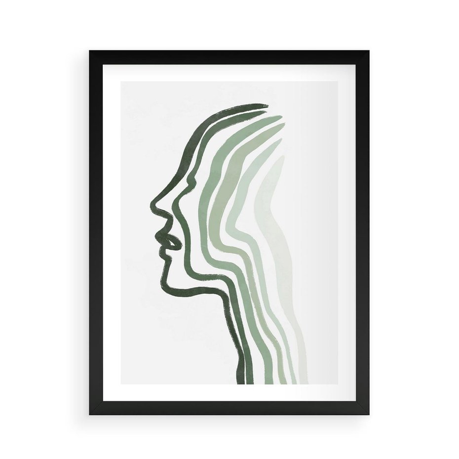 Plakat w ramie 50x70 - Zielony Profil - abstrakcja, zielony portret z profilu - rama czarna