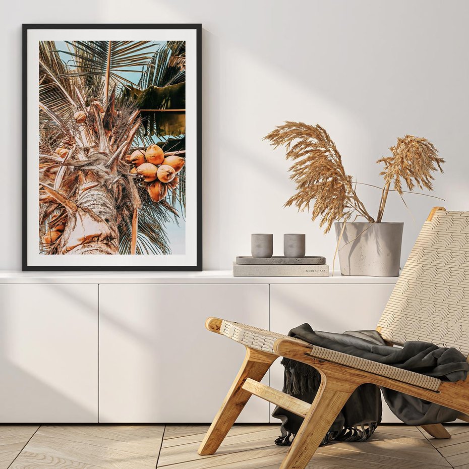 Plakat bez ramy 21x30 - Tropikalna Palma: Fotografia z Kokosami - palma kokosowa, kokosy