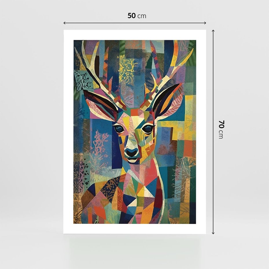 Plakat bez ramy 50x70 - Bezgraniczne Kontury Zaskoczenia - abstrakcyjny obraz olejny, jeleń