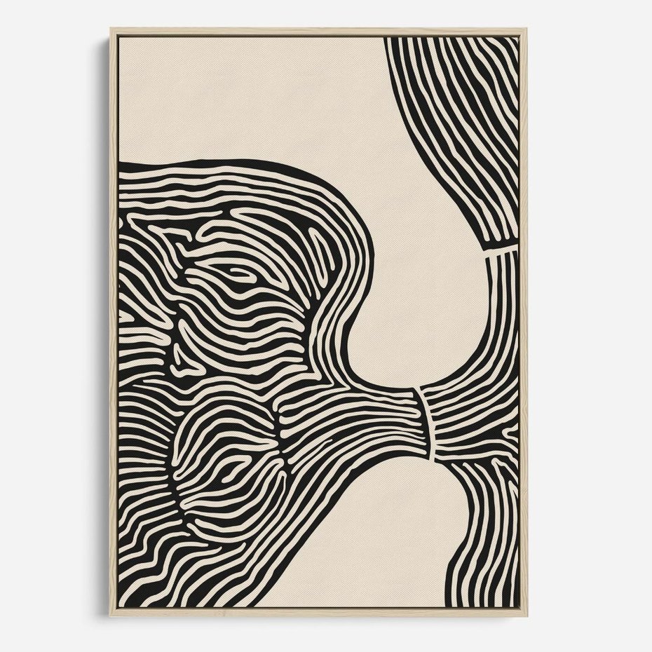 Obraz w ramie 80x120 - Harmonijne Kształty - abstrakcyjne ryciny, czarno biały - rama drewno