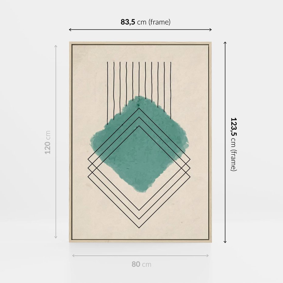 Obraz w ramie 80x120 - Impresje Przestrzeni - akwarelowa plama, geometryczne szkicowane kształty - rama drewno