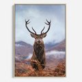 Obraz w ramie 80x120 - Jeleń w Uśpionym Krajobrazie - jeleń na tle gór, ośnieżone góry - rama drewno