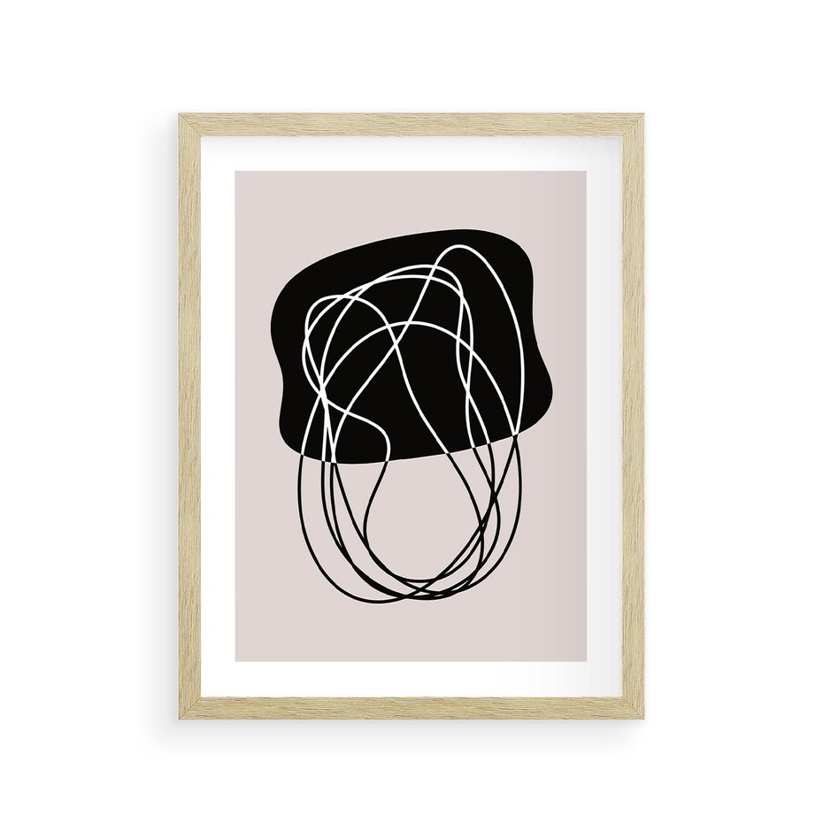 Plakat w ramie 30x40 - Abstrakcyjne Harmonie - abstrakcyjne szkicowane linie, minimalizm - rama drewno