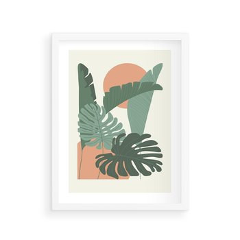 Plakat w ramie 50x70 - Abstrakcyjne Tropiki - liście, rośliny tropikalne w graficznym stylu - rama biała