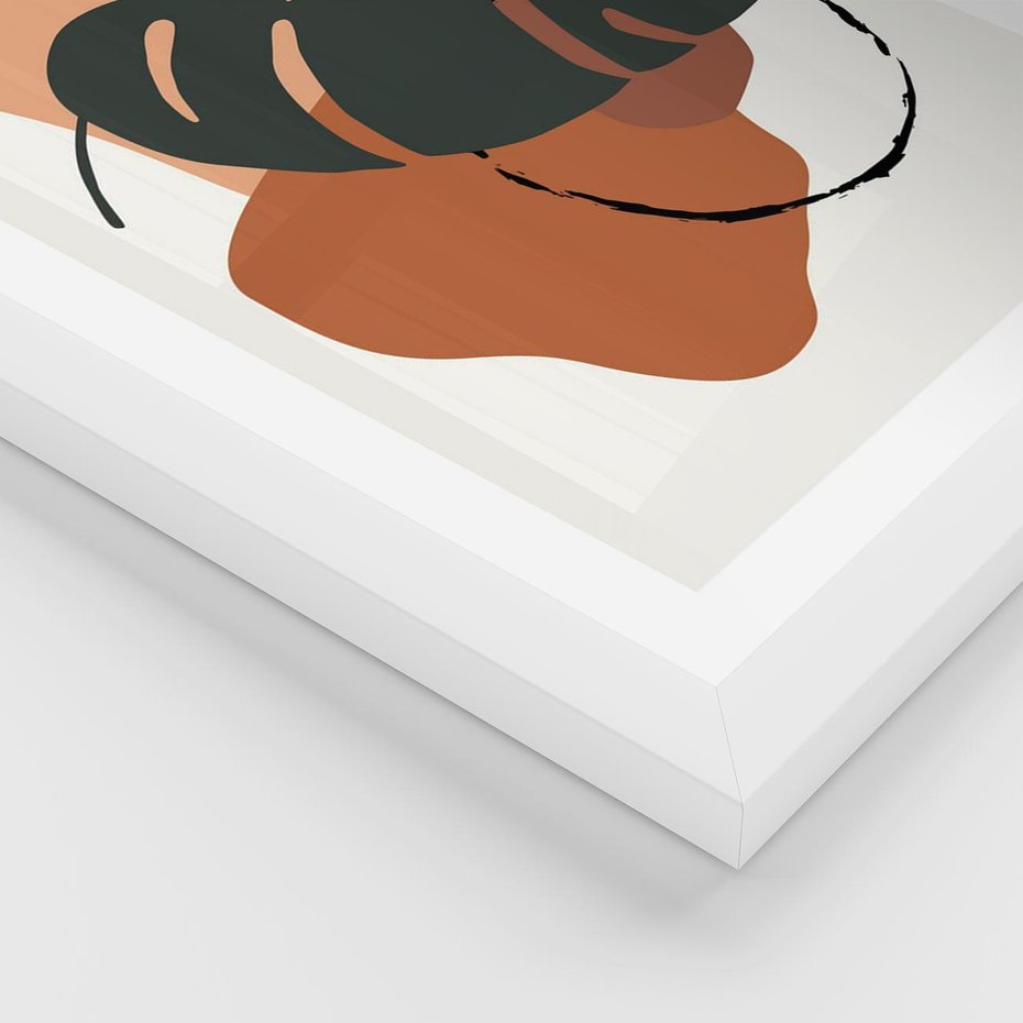 Plakat w ramie 40x50 - Brązowa Ekspresja - liść monstery, boho obraz - rama biała