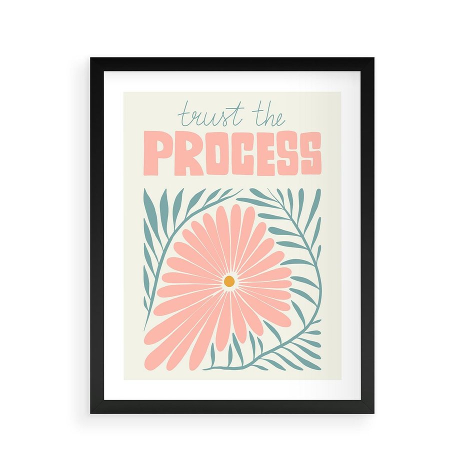 Plakat w ramie 40x50 - Symfonia Światła - typografia, pastelowa stokrotka - rama czarna