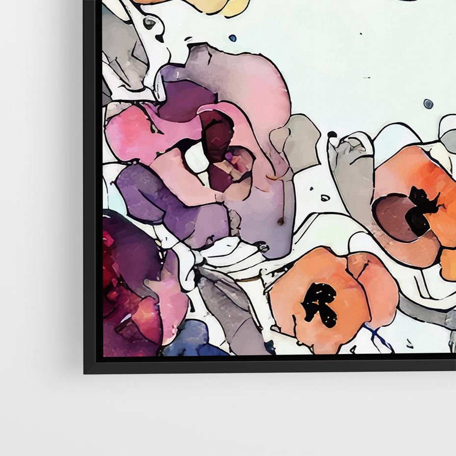 Obraz w ramie 50x50 - Rozkwitające marzenia - akwarelowe kwiaty, kolory - rama czarna