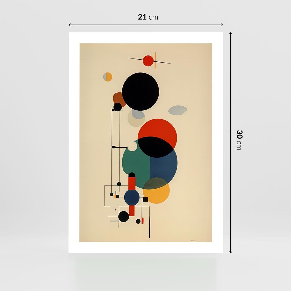 Plakat bez ramy 21x30 - Migocące Impresje Odniesień - abstrakcyjna geometryczna kompozycja, koła linie