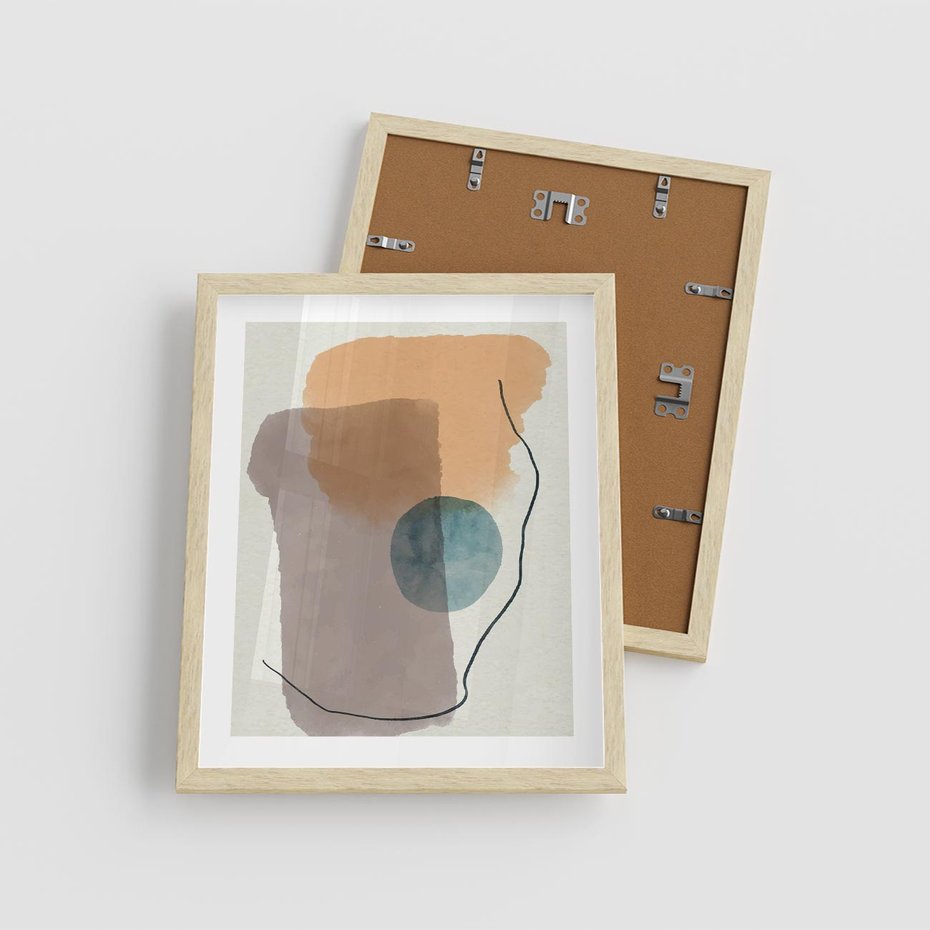 Plakat w ramie 40x50 - Rozkwitająca Akwarelowa Inspiracja - geometryczne elementy, stonowane ziemiste kolory - rama drewno