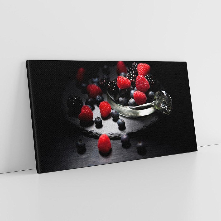 Obraz na płótnie 100x50 - Soczyste Owocowe Zestawienie Malin i Borówek - owoce, maliny