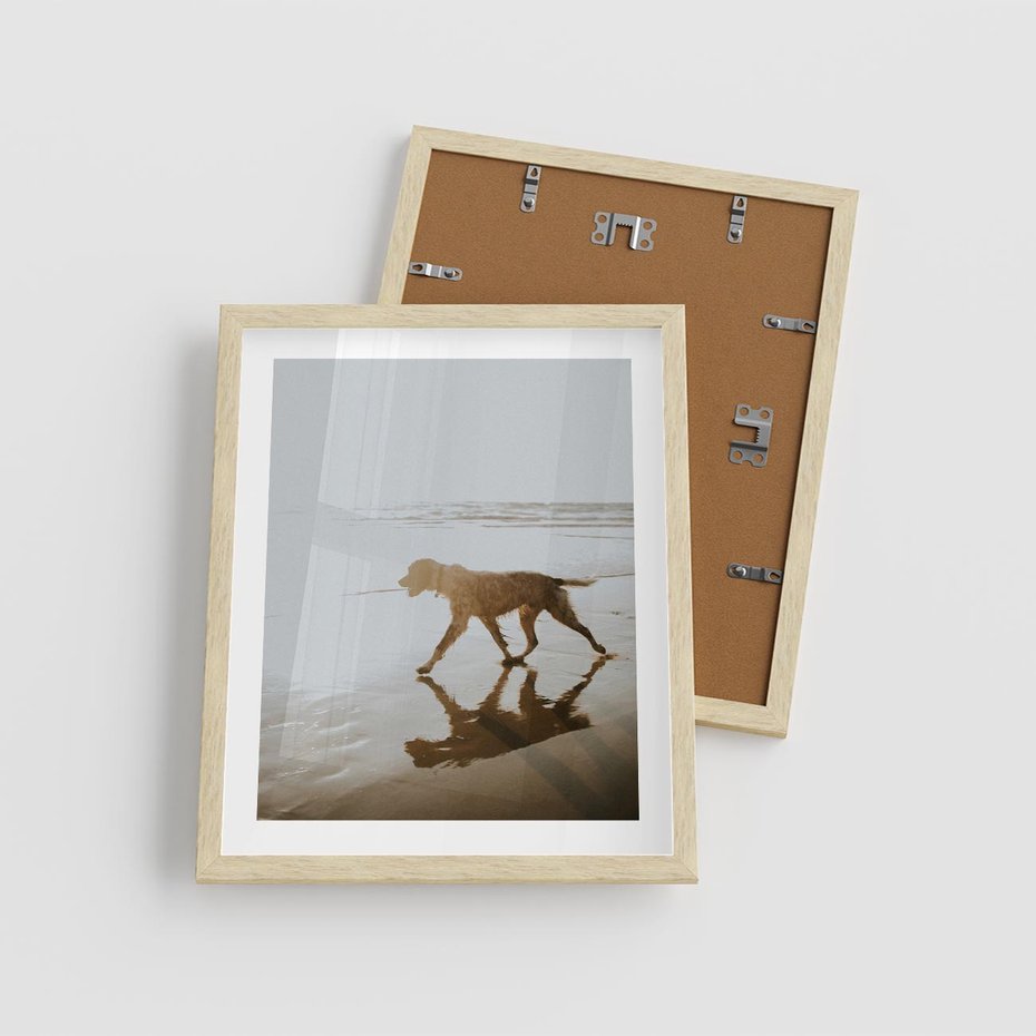 Plakat w ramie 40x50 - Przyjaciel na Plaży - pies, na plaży - rama drewno