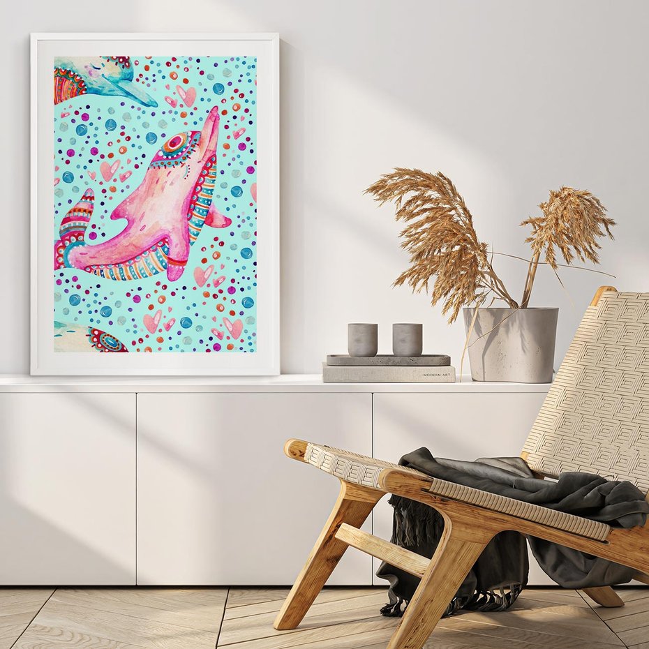 Plakat bez ramy 50x70 - Lekkość W Ruchu - delfin, akwarela