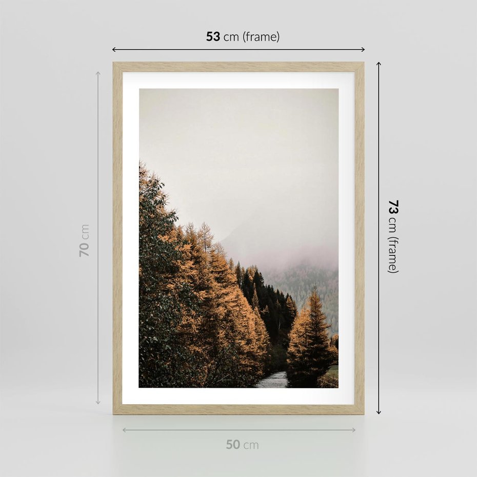 Plakat w ramie 50x70 - Kolorowa Jesień w Górskim Lesie - las, jesień - rama drewno