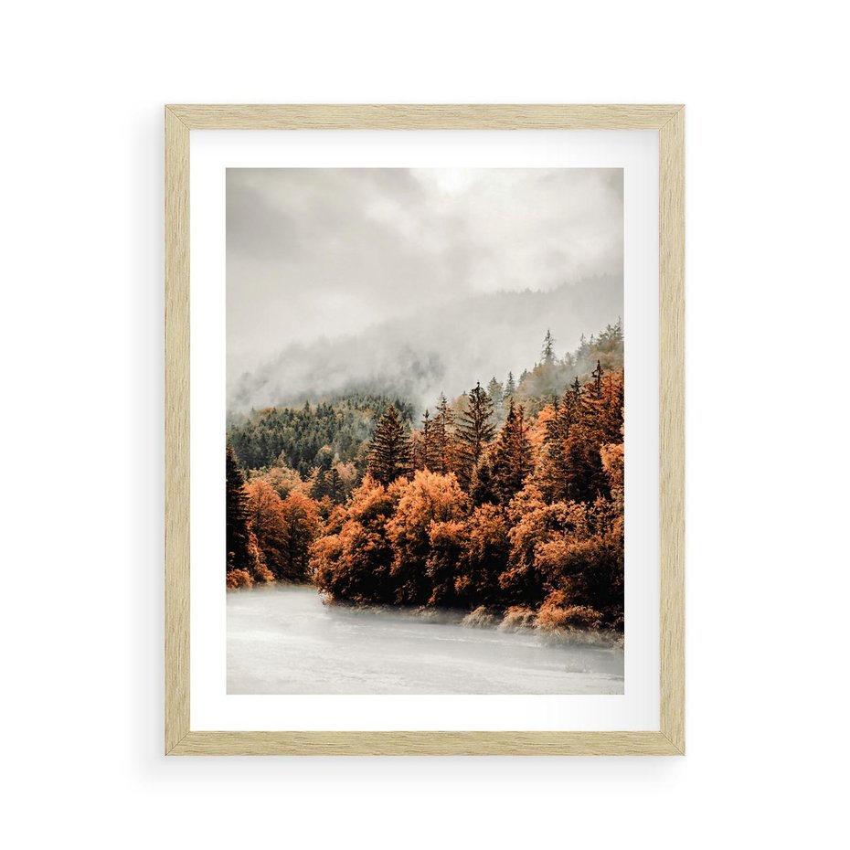 Plakat w ramie 40x50 - Jesienna Mgła - las, góry - rama drewno