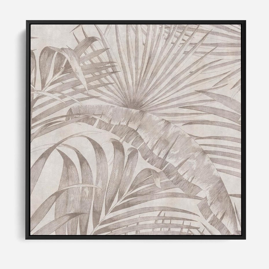 Obraz w ramie 50x50 - Odsłonięte liściowe wspomnienia - monochromatyczne, kolory sepii - rama czarna