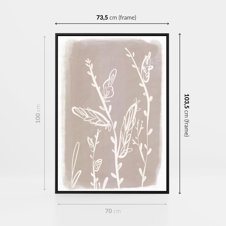 Obraz w ramie 70x100 - Roślinne Przeniknięcia - nowoczesny subtelny plakat, beżowy - rama czarna