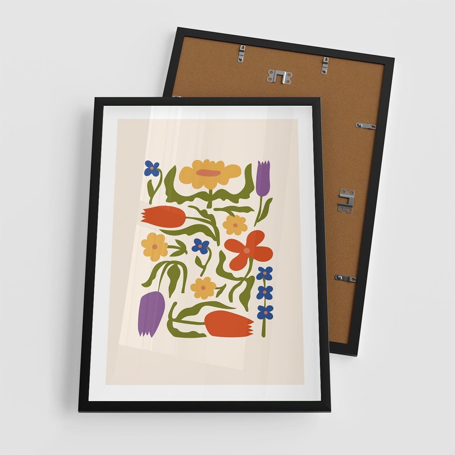 Plakat w ramie 50x70 - Minimalistyczna Harmonia - kwiaty, sztuka nowoczesna - rama czarna