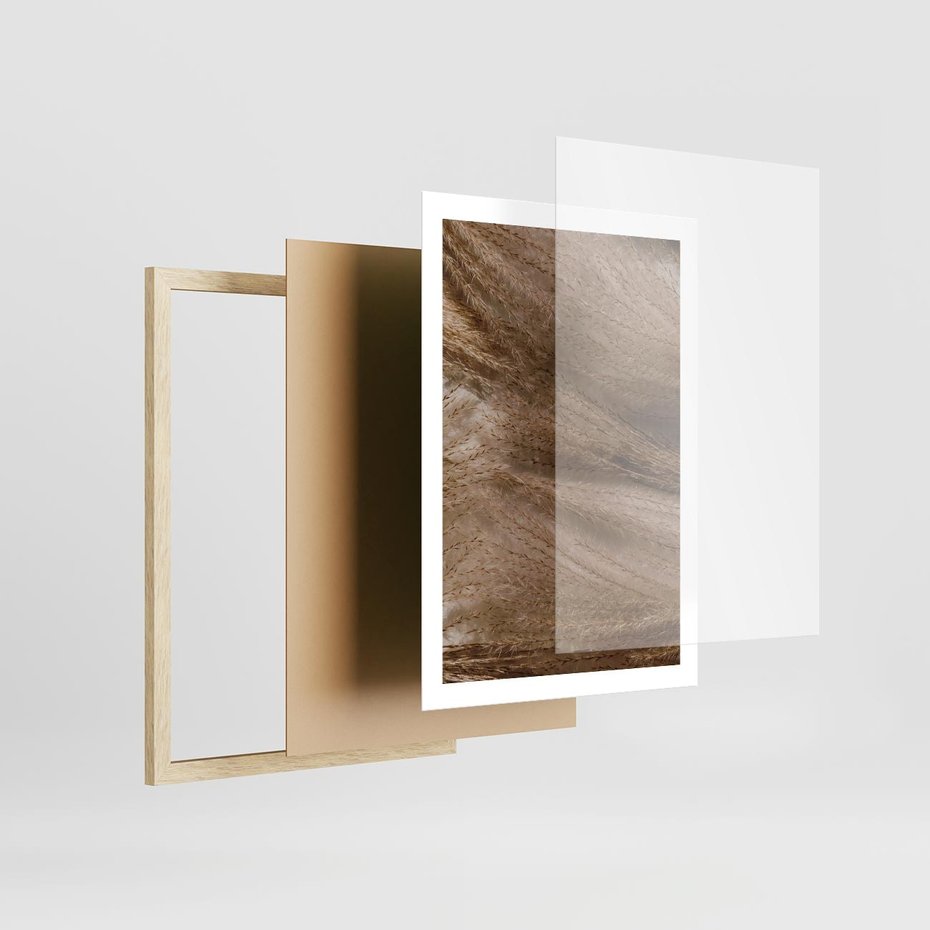 Plakat w ramie 50x70 - Pampasowy Brąz - suche trawy, trawa pampasowa - rama drewno