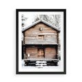 Plakat w ramie 50x70 - Śnieżny Ustronny Raj - domek w górach, śnieg - rama czarna