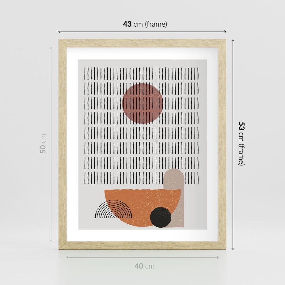 Plakat w ramie 40x50 - Symetria w Stylu Mid-Century - minimalistyczny obraz, mid-century styl - rama drewno