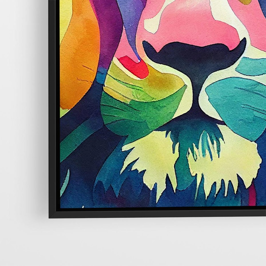 Obraz w ramie 50x50 - Tęczowy Lew - akwarela, tęczowy lew - rama czarna