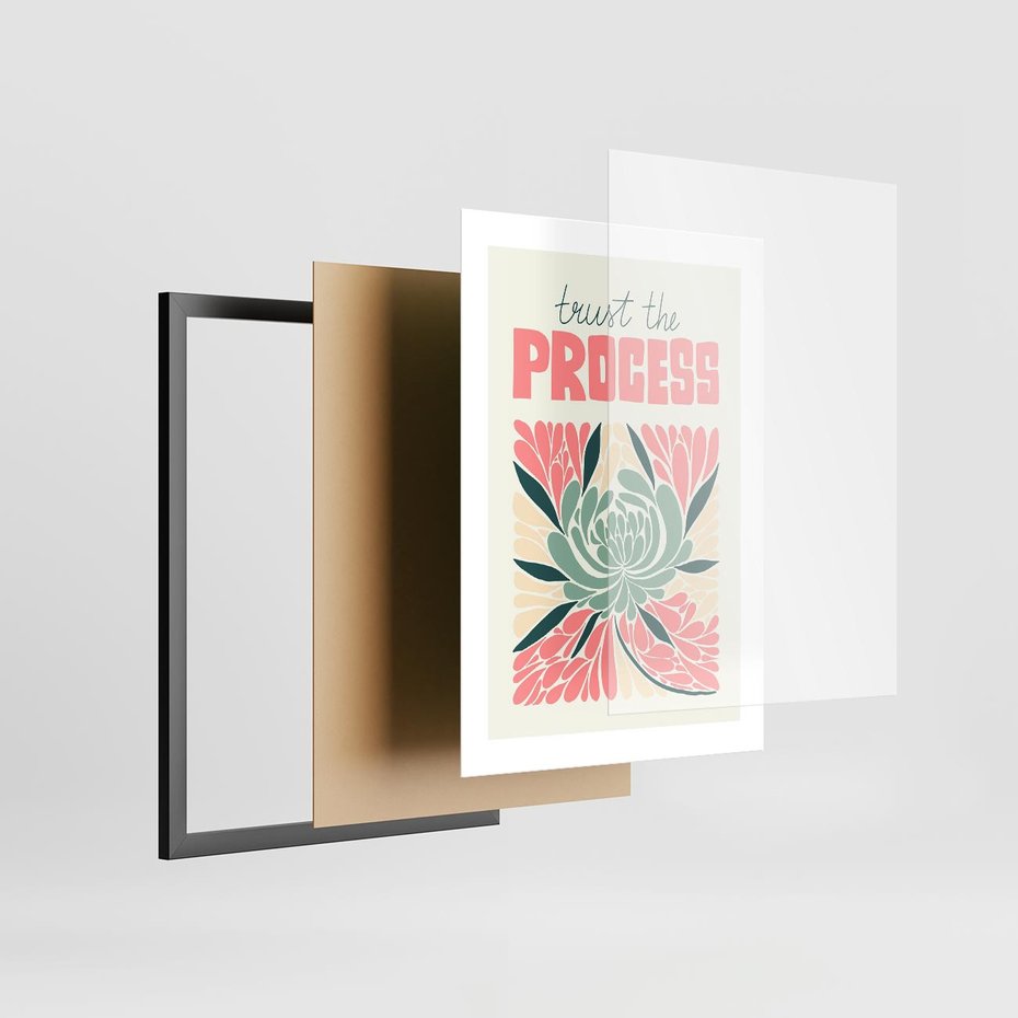 Plakat w ramie 30x40 - Rozbijające Barwy - abstrakcyjny pastelowy kwiat, wyrazista typografia - rama czarna