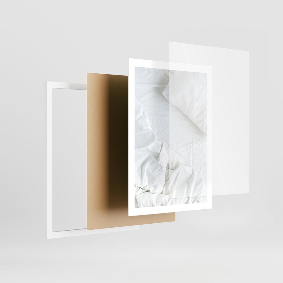 Plakat w ramie 50x70 - Sztuka i Komfort - pościel, biała kołdra poduszka - rama biała