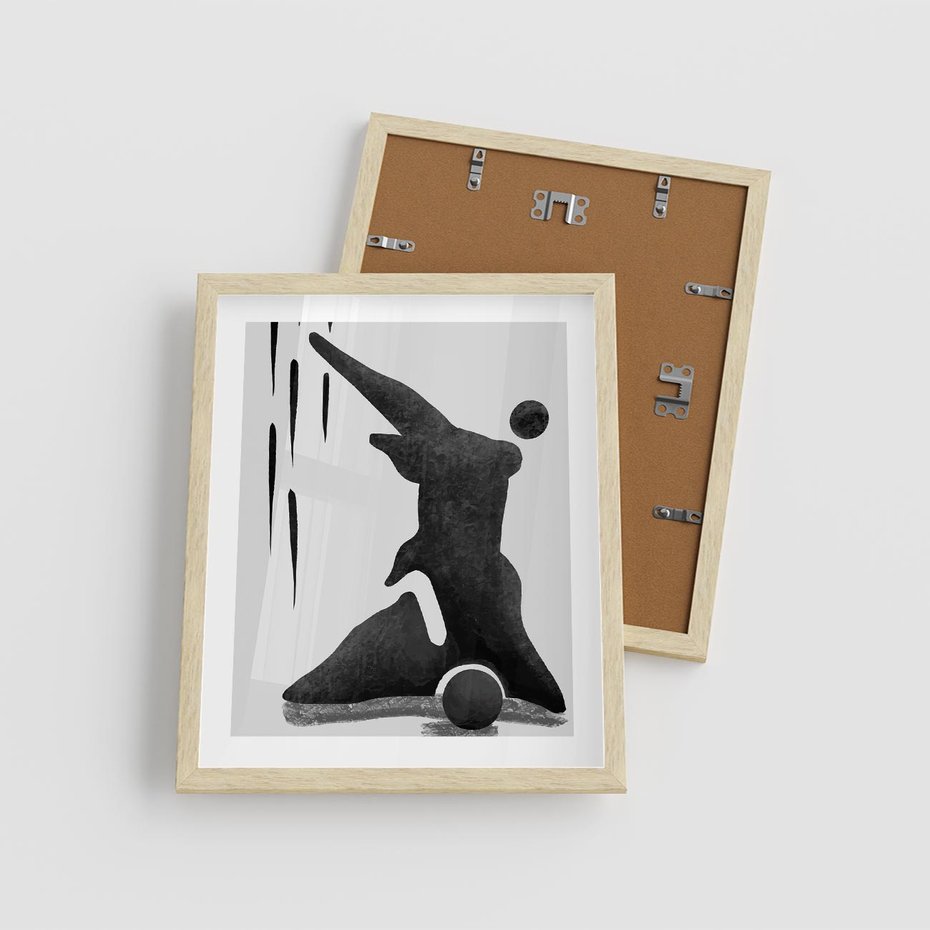 Plakat w ramie 40x50 - Czarno-Biała Grafika Postaci - nowoczesna grafika, plakat - rama drewno