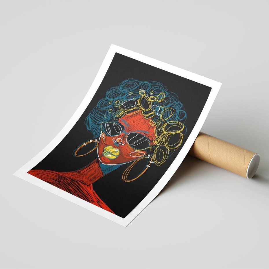 Plakat bez ramy 40x50 - Kolorowe Wibracje Rzeczywistości - abstrakcyjny portret kobiety, twarz