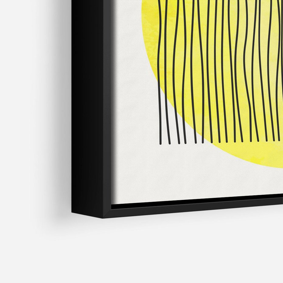 Obraz w ramie 50x70 - Ciepłe Przenikanie - geometria, żółte koło - rama czarna