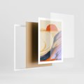 Plakat w ramie 50x70 - Pomarańczowy Horyzont - pastelowy krajobraz, nowoczesny plakat - rama biała
