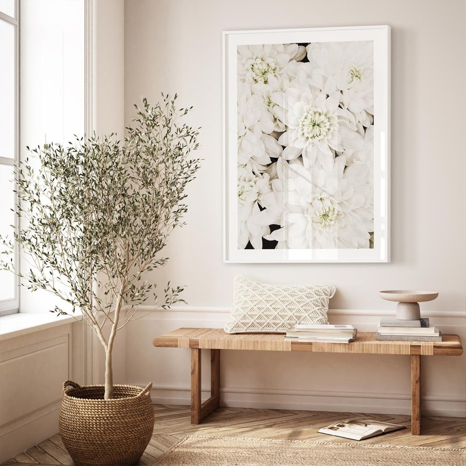 Plakat bez ramy 40x50 - Białe Kwiaty: Płatki Delikatności - białe kwiaty, zbliżenie