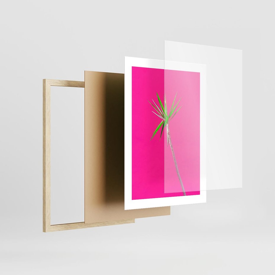 Plakat w ramie 30x40 - Retro Stylizacja - palma, liście - rama drewno