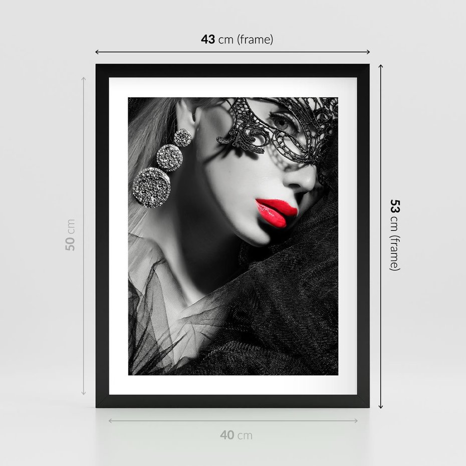 Plakat w ramie 40x50 - Zmysłowe usta damy - kobieta, usta - rama czarna