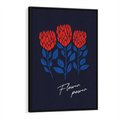 Obraz w ramie 50x70 - Podróżne Barwy - czerwone abstrakcyjne kwiaty, granatowe tło - rama czarna