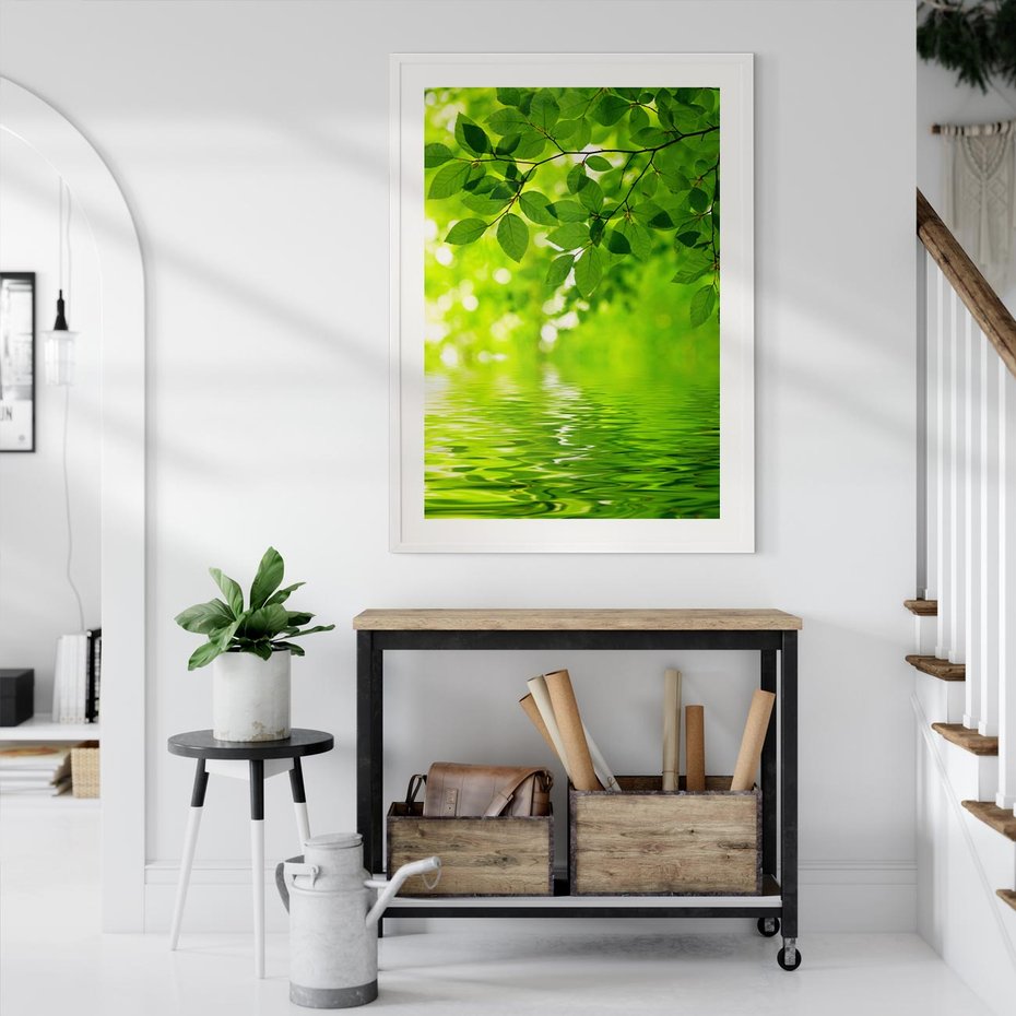 Plakat w ramie 40x50 - Liście w Wodzie - liście, woda - rama biała