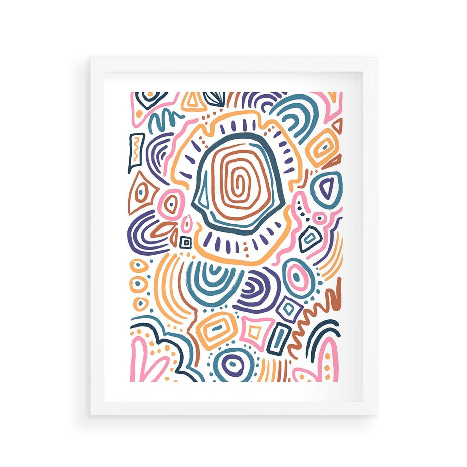 Plakat w ramie 40x50 - Eksploracja Etnicznych Granic - kolorowe etniczne wzory, tęczowe żywe kolory - rama biała