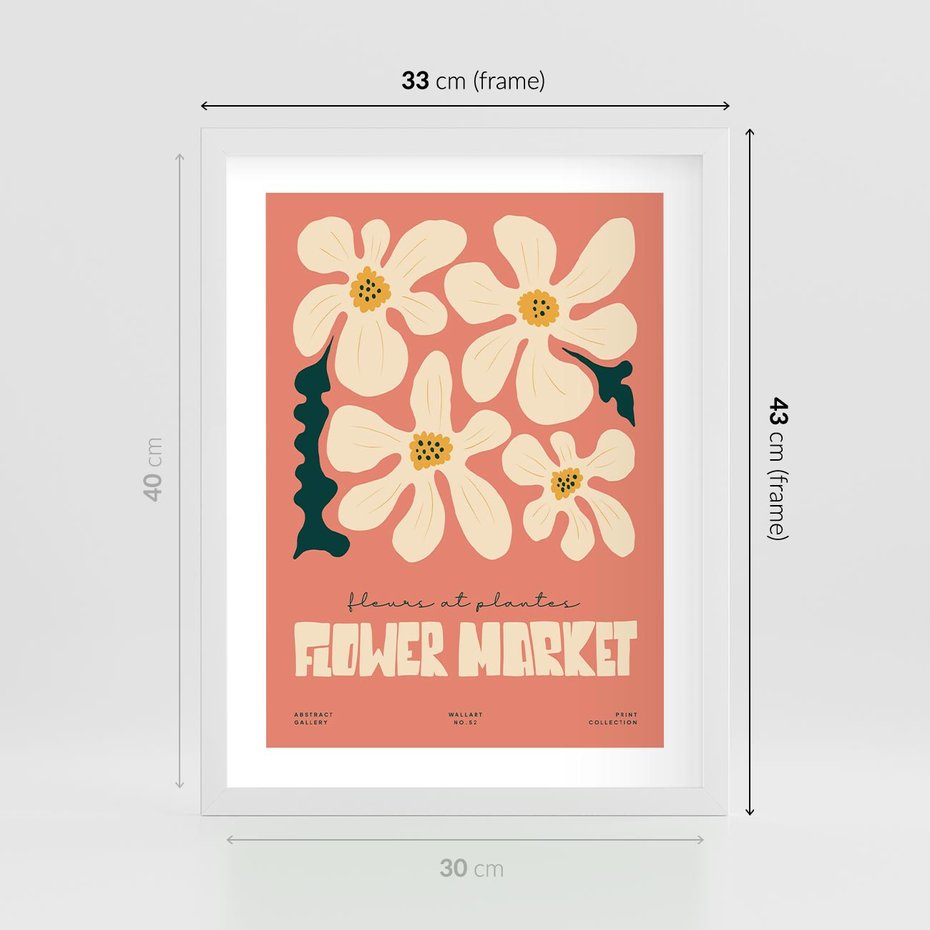 Plakat w ramie 30x40 - Szkicowane Kolorowe Uczucia - kwiatowa kompozycja, minimalizm - rama biała