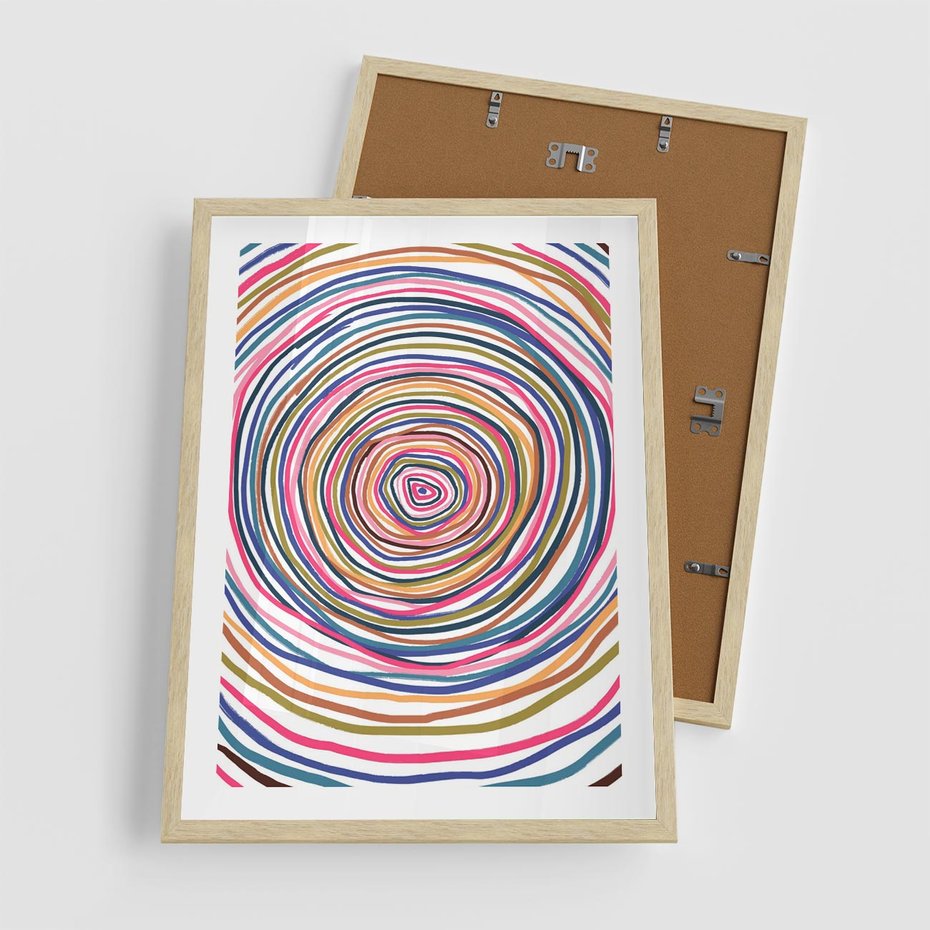 Plakat w ramie 50x70 - Cyrkulująca Harmonia - kolorowe etniczne wzory, tęczowe żywe kolory - rama drewno