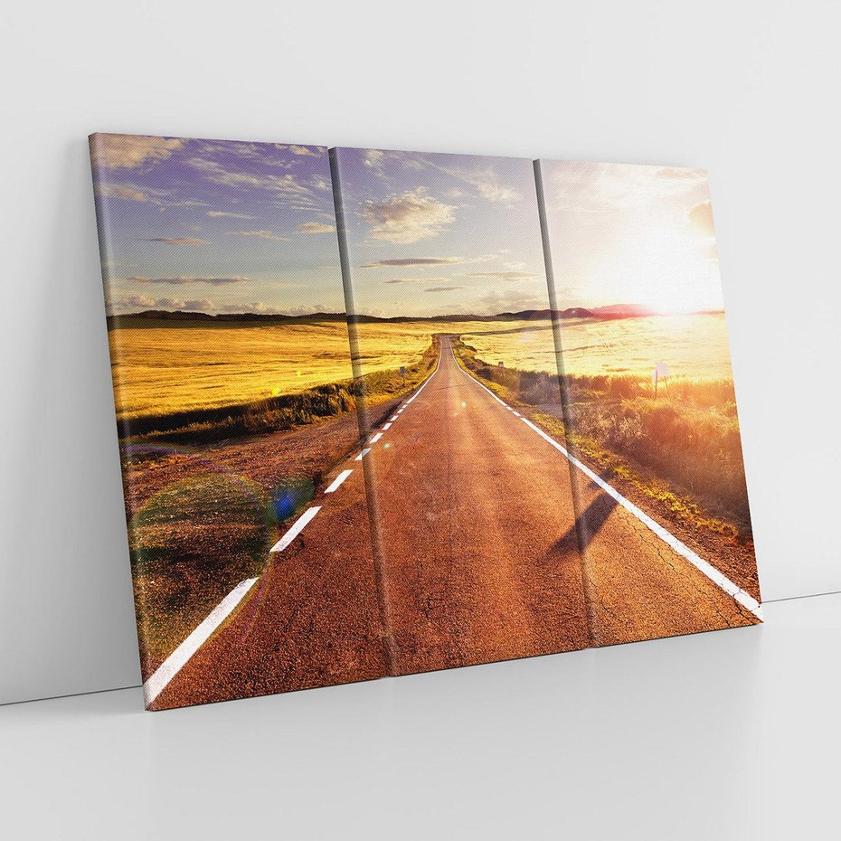 Obraz na płótnie 120x80 - Droga ku zachodowi słońca - droga, zachód