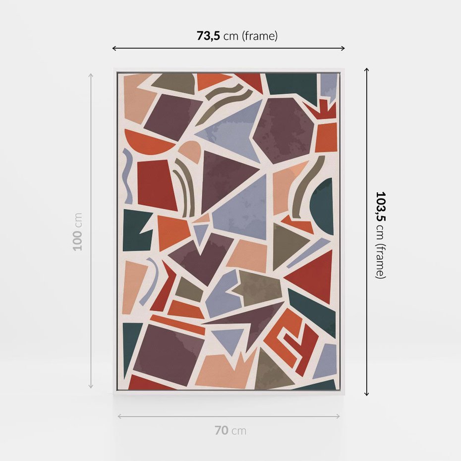 Obraz w ramie 70x100 - Intrygujące Rozbicie - gemoetryczne kształty, mozaika - rama biała